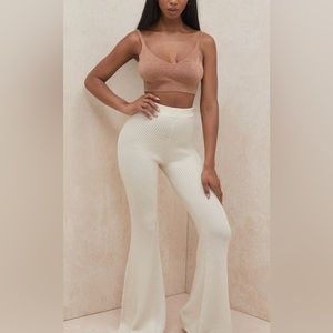 House of CB ‘RODELLE’ Cream Chunky Ribbed Knit Trousers NWT